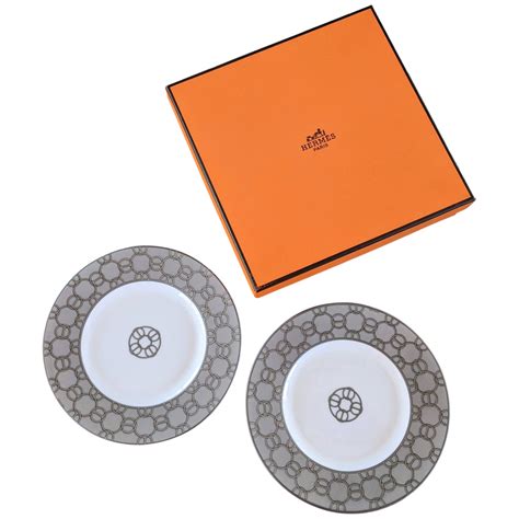 Hermes Paris Dessert Plate Fil d'Argent Set of 2 Porcelain  